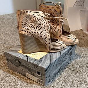 Jeffrey Campbell Beige Laser-Cut Wedges